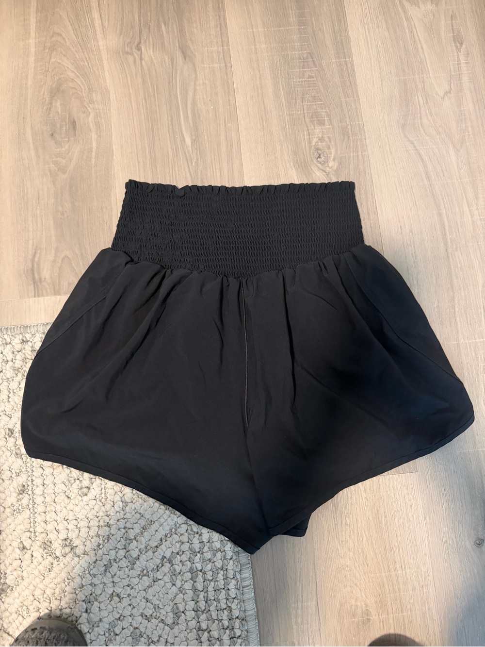 High-Rise Smocked Waist Black Women's Shorts